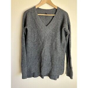 Intermix Size S Cashmere Wool Sweater Pullover Gray V-neck Rib Knit Modern Warm